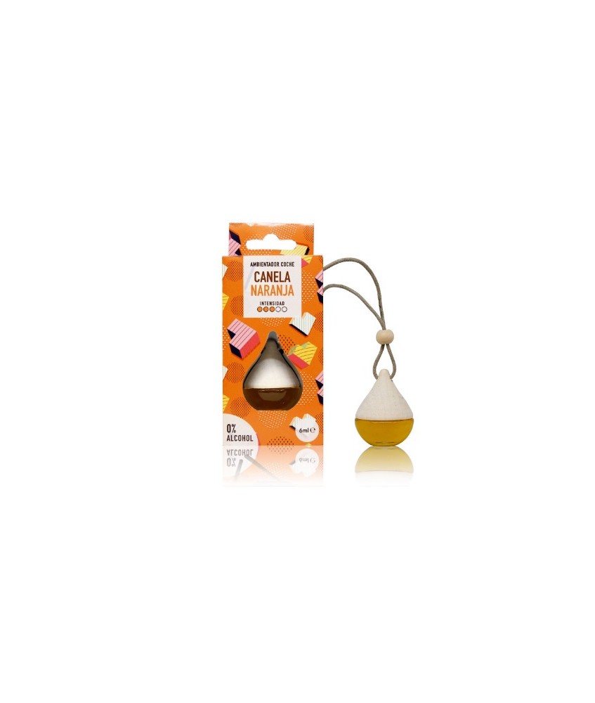 El ambientador coche Drop Canela-Naranja perfuma coches, armarios y taquillas con un aroma espaciado y cítrico con una intensid
