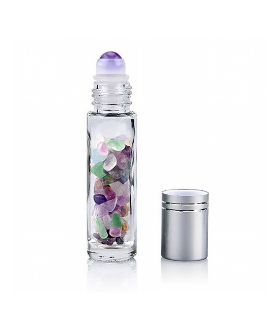 Aplicador roll-on para masajes de zonas faciales con piedras pulidas de Fluorita. Ideal para gemoterapia.