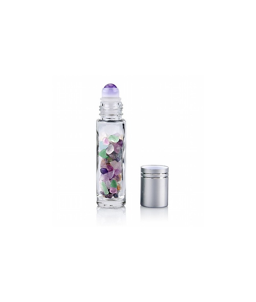 Aplicador roll-on para masajes de zonas faciales con piedras pulidas de Fluorita. Ideal para gemoterapia.