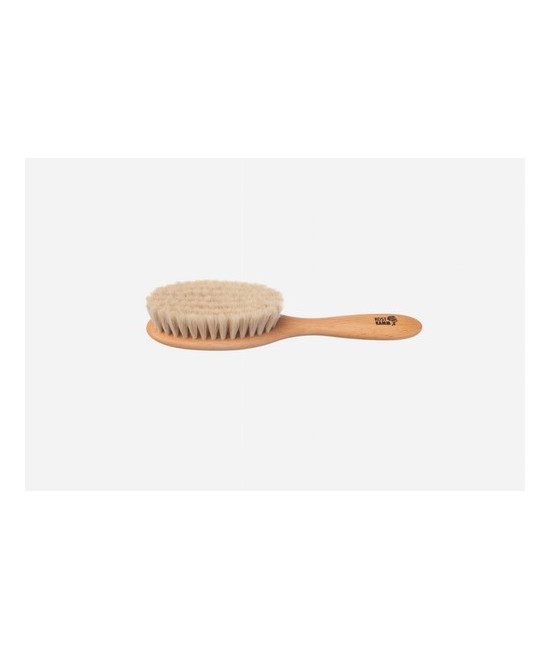 Cepillo para bebé, haya encerada, pelo de cabra muy suave
Idoneidad: cabello de bebé, masaje acariciante. Longitud: 18,5 cm.