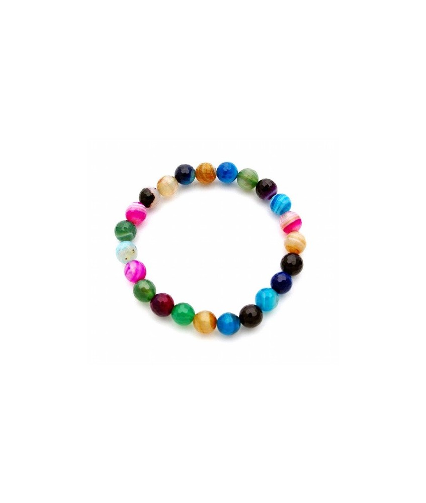 Pulsera de agatas surtidas de color en bola de 8 mm. facetada.

Engarzado en goma elástica.