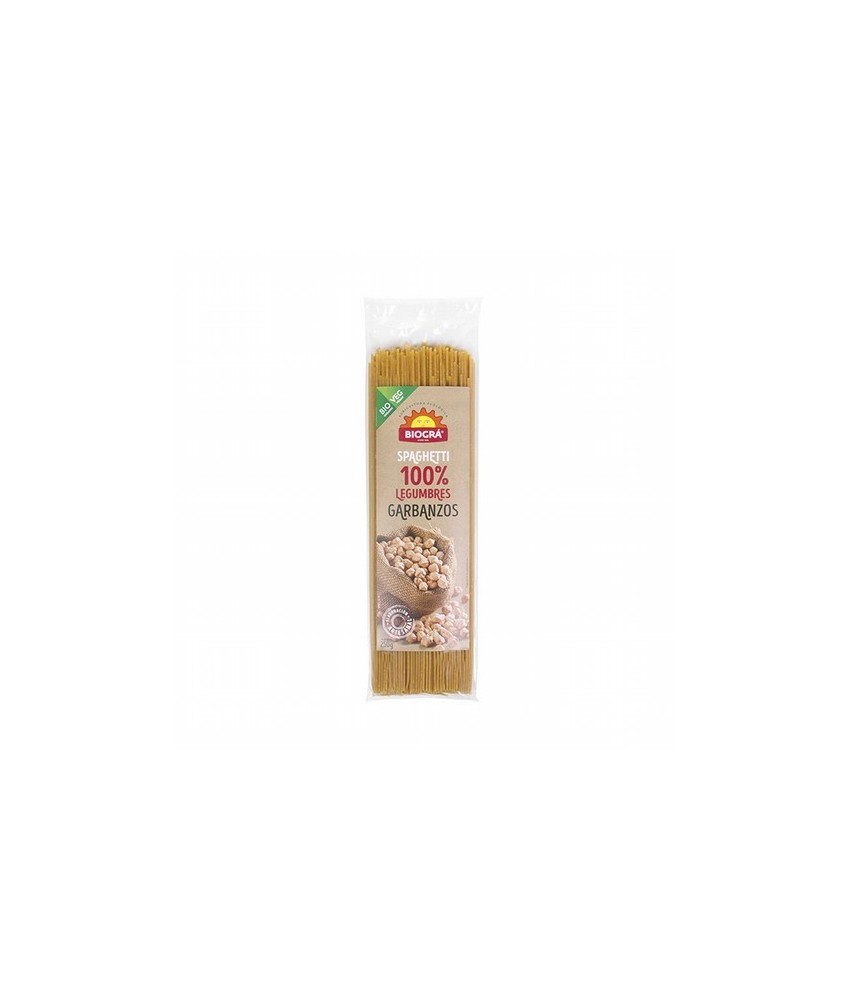 Pasta alimenticia ecológica elaborada con harina de garbanzos 100%. Los spaghetti de garbanzos son muy adecuados para integrar 