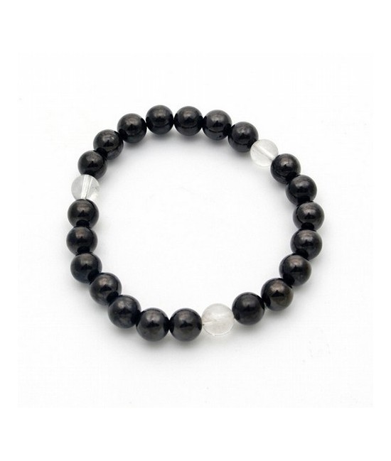 Pulsera de shungita combinada con cristal de roca en bolas de 8mm engarzadas con goma de silicona.

La piedra shungita es un 