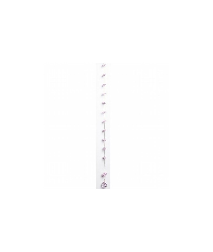 Tira de feng shui con bola de 30mm en cristal rosa acompañada de pequeños petalos.