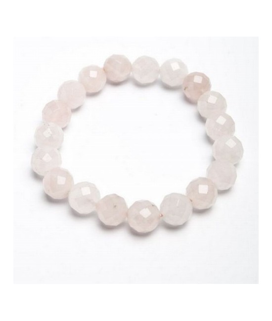 Pulsera Cuarzo Rosa Bola 10mm facetada.