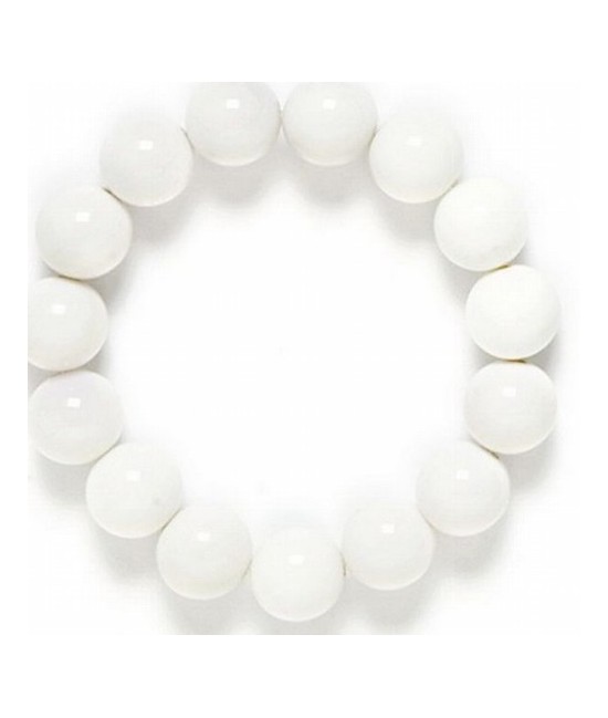 Pulsera de 15 bolas de Cuarzo Lechoso pulida de 12 mm.
Engarce de goma elástica