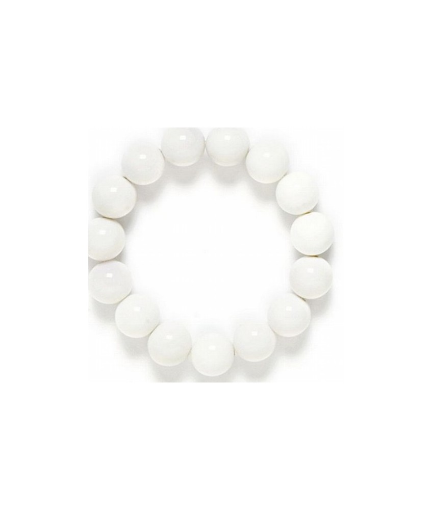 Pulsera de 15 bolas de Cuarzo Lechoso pulida de 12 mm.
Engarce de goma elástica