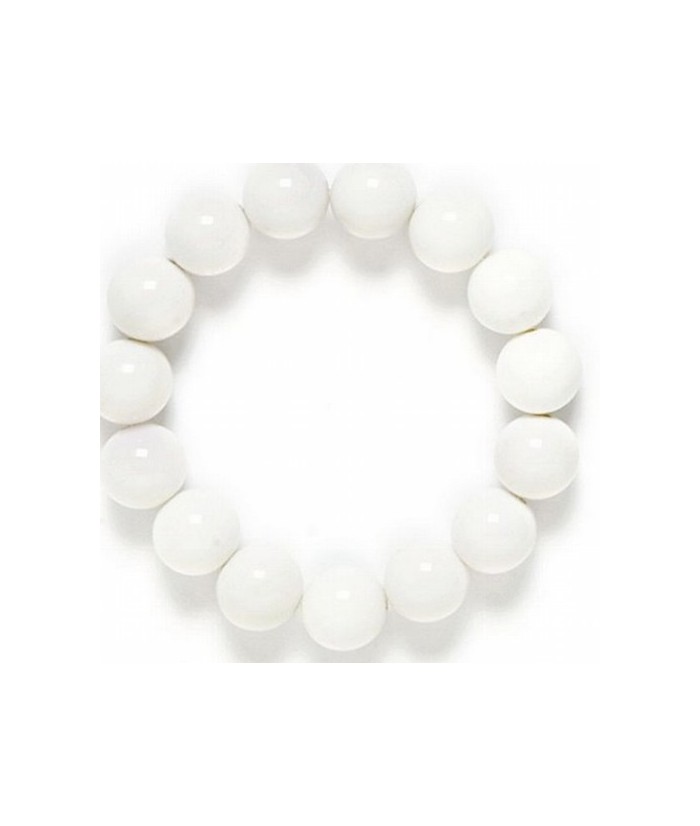Pulsera de 15 bolas de Cuarzo Lechoso pulida de 12 mm.
Engarce de goma elástica