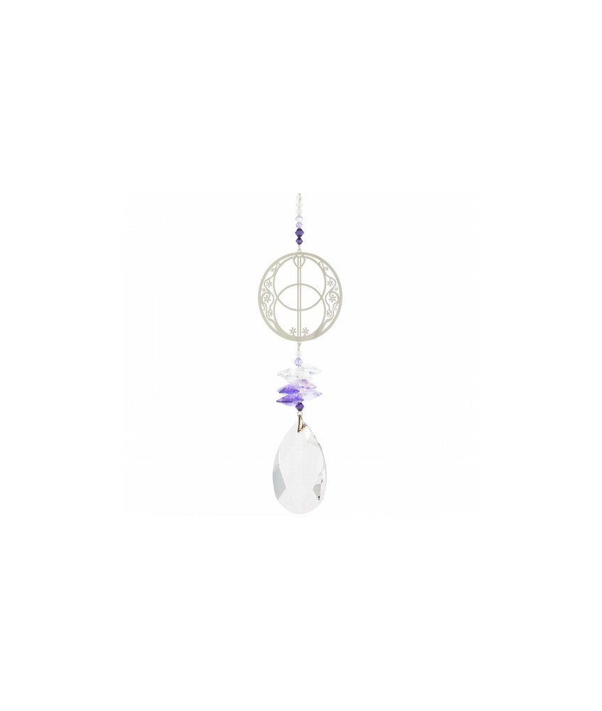 Características técnicas: 
Cristal austriaco. Cadena y silueta de metal. Almendra de cristal 5 cm. Fantasía metálica 5 cm. Lon