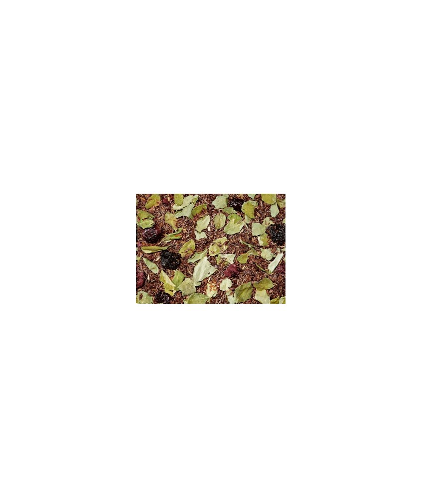 té Rooibos, hojas de moringa, guinda entera, aroma, trozos de arándano (arándano, azúcar, aceite de girasol), pedacitos de cere