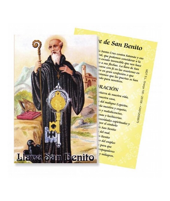 Amuleto Llave San Benito Mini Dorada con oracion (2,5 x 1,2 cm)