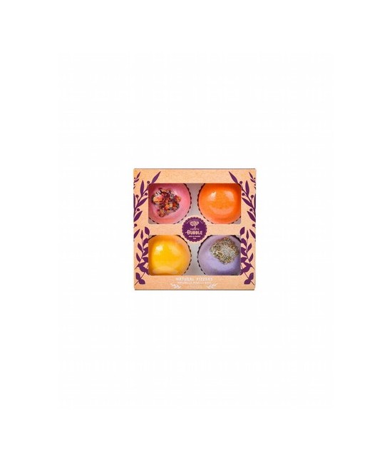 Set de regalo con 4 bomas de baño con ingredientes de la naturaleza.

Rosa, con pétalos de rosa secos
Lavanda, con pétalos d