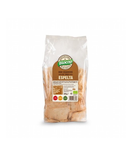 BIOCOP

Mini crackers de TRIGO ESPELTA con un 30% de harina integral. Finos y crujientes. Sin ningún tipo de levadura. Una al