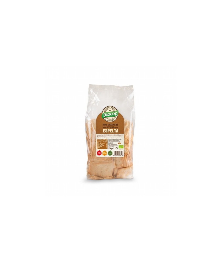 BIOCOP

Mini crackers de TRIGO ESPELTA con un 30% de harina integral. Finos y crujientes. Sin ningún tipo de levadura. Una al