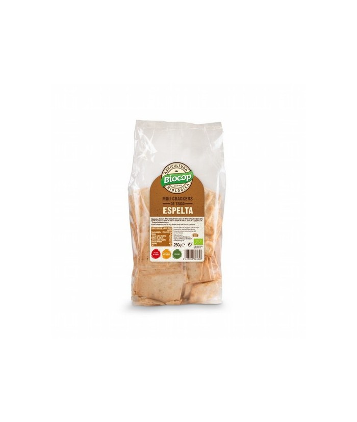 BIOCOP

Mini crackers de TRIGO ESPELTA con un 30% de harina integral. Finos y crujientes. Sin ningún tipo de levadura. Una al