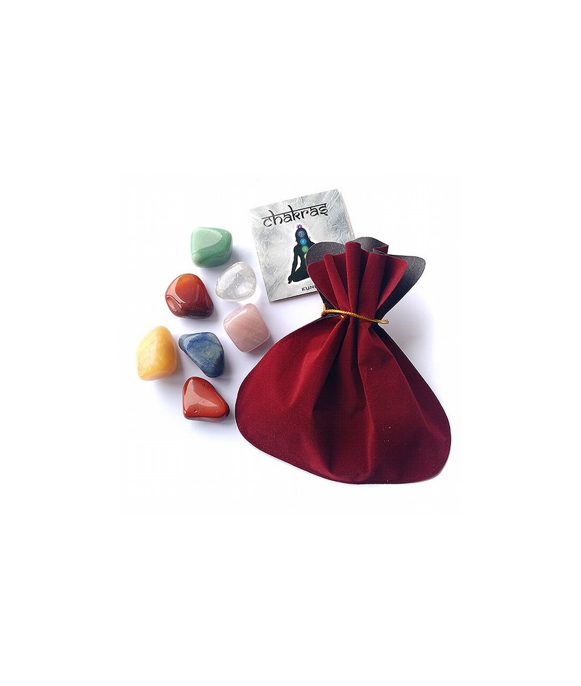 Set de siete minerales relacionados con los Chakras  compuesto por: 

  Los minerales de Calcita, Cristal de roca, Jaspe Rojo