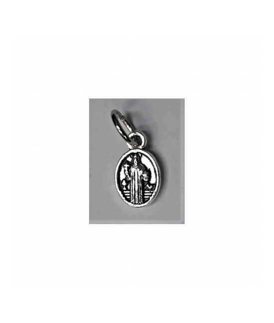 Medalla San Benito Oval mini 1 x 0.5 cm (Niquelada) (Reverso Cruz)(Oracion)