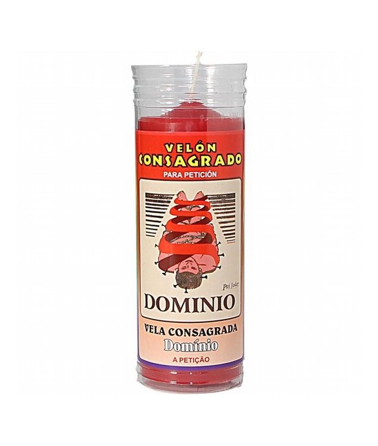 Velón Consagrado Dominio, se utiliza en rituales de amor para dominar cualquier situación o persona. Potenciador de amarres