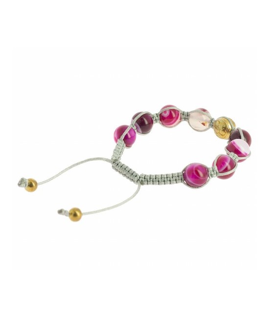 Pulsera Shambala Om Agata Rosa
Code: BI257
Características técnicas: 
Ø ±10 mm, ágata sardónice rosa y metal dorado (aleació