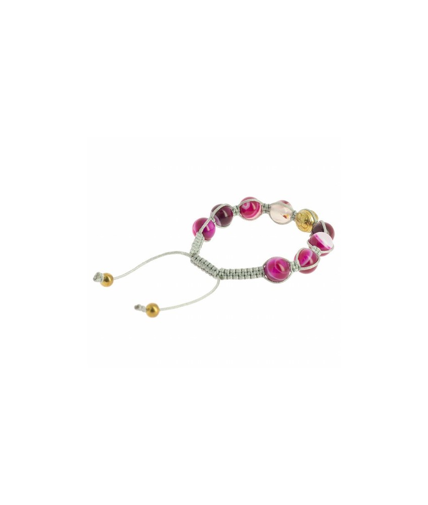 Pulsera Shambala Om Agata Rosa
Code: BI257
Características técnicas: 
Ø ±10 mm, ágata sardónice rosa y metal dorado (aleació
