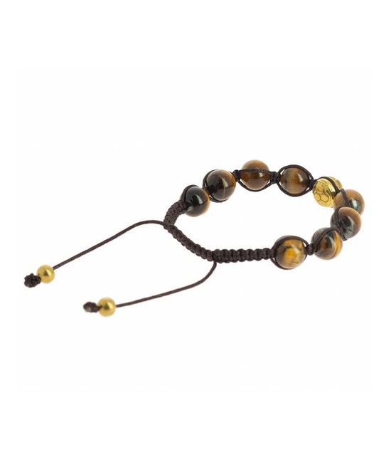 Pulsera Shambala Om Ojo de Tigre
Code: BI258
Características técnicas: 
Ø ±10 mm, ojo de tigre y metal dorado (aleación de c