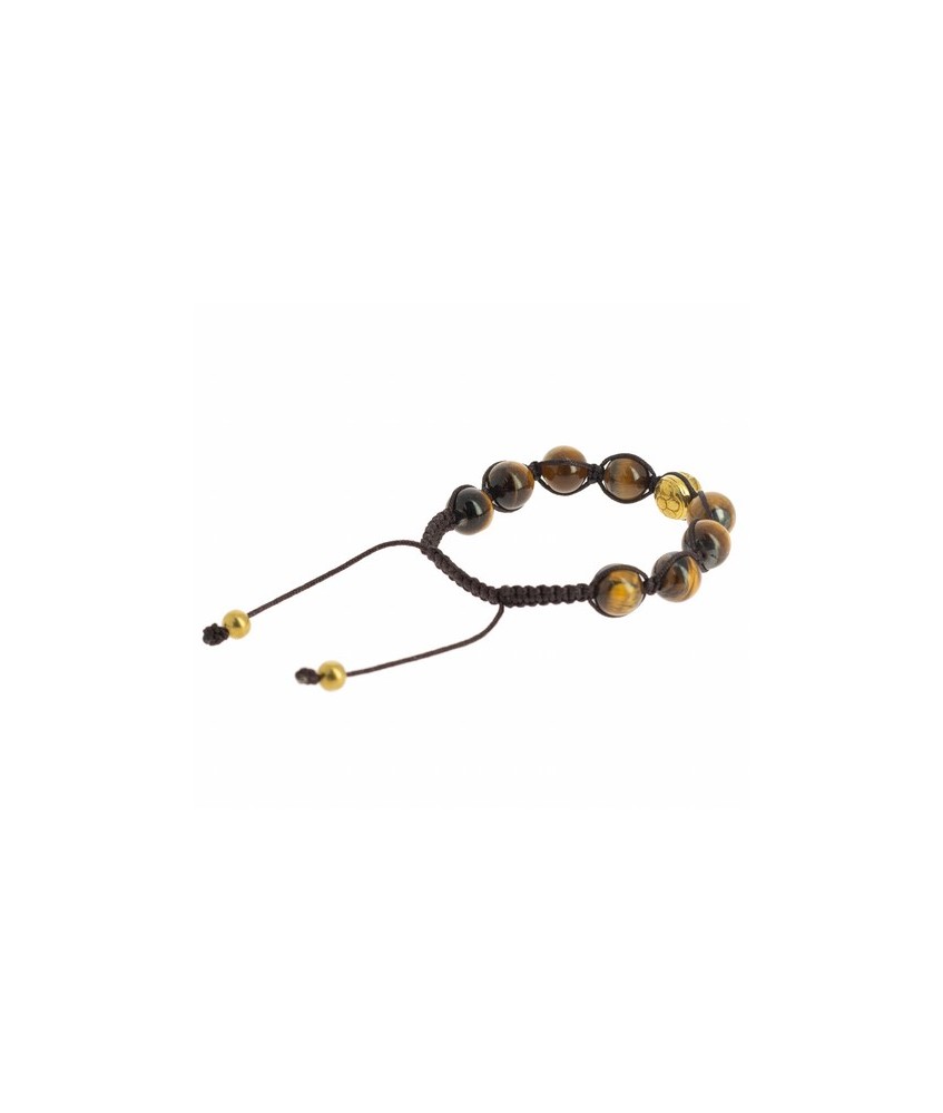Pulsera Shambala Om Ojo de Tigre
Code: BI258
Características técnicas: 
Ø ±10 mm, ojo de tigre y metal dorado (aleación de c