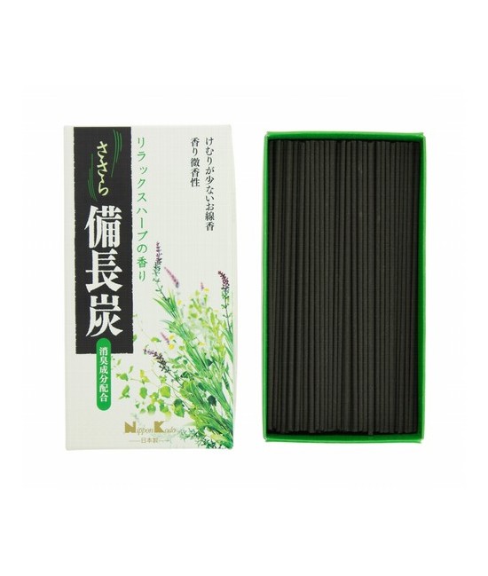 El incienso Sasara Binchotan Relax herb está hecho a base de carbón Bincho de Kishu (prefectura de Wakayama), el de más calidad
