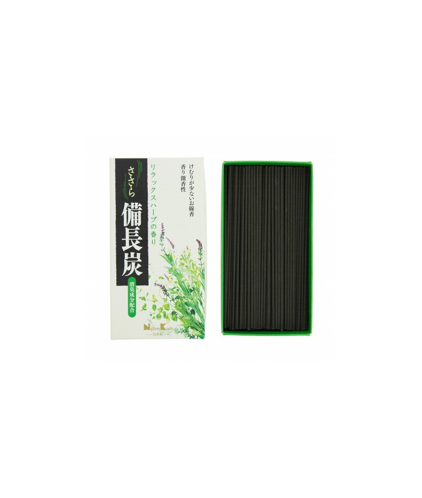 El incienso Sasara Binchotan Relax herb está hecho a base de carbón Bincho de Kishu (prefectura de Wakayama), el de más calidad
