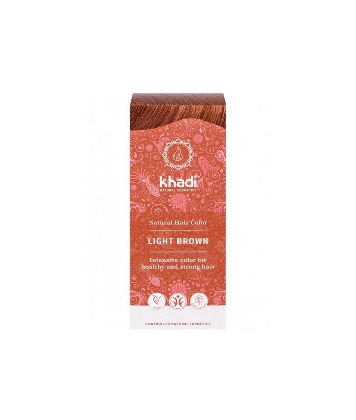 Tinte natural Khadi Castaño Claro que proporciona un tono natural al cabello.

Formulaciones ayurvedas de larga permanencia p
