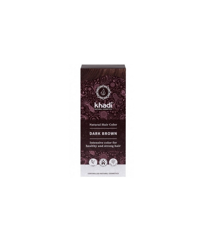 Tinte natural Khadi que proporcionan un tono castaño oscuro natural al cabello.

Formulaciones ayurvedas de larga permanencia