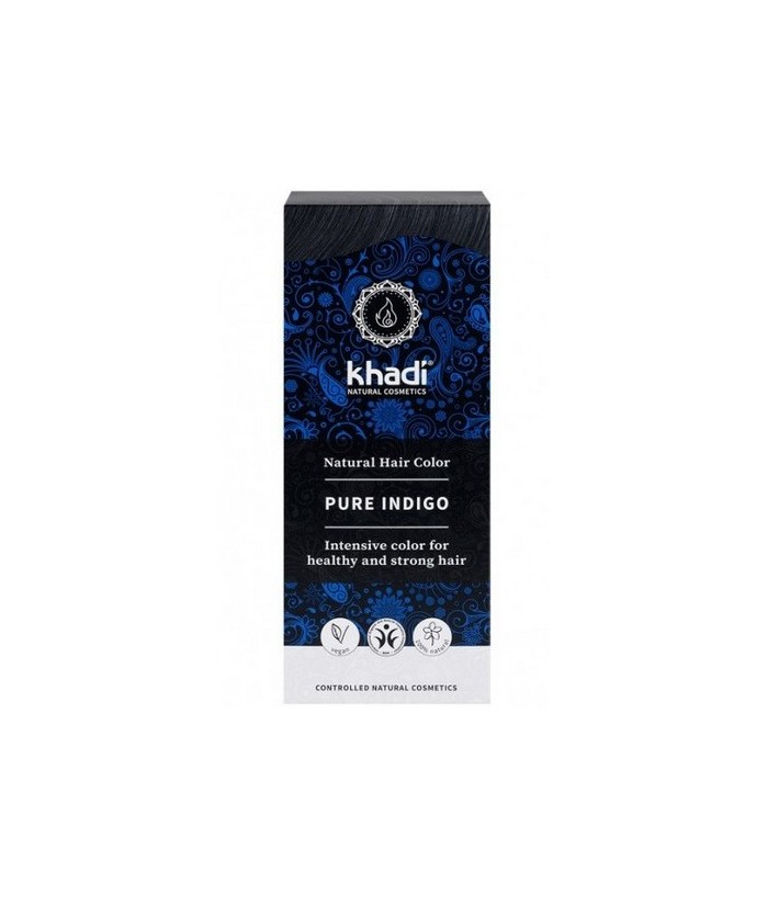 Índigo 100% natural Khadi, polvo puro de Indigofera Tinctoria , que proporciona un radiante color negro al cabello.

Color na