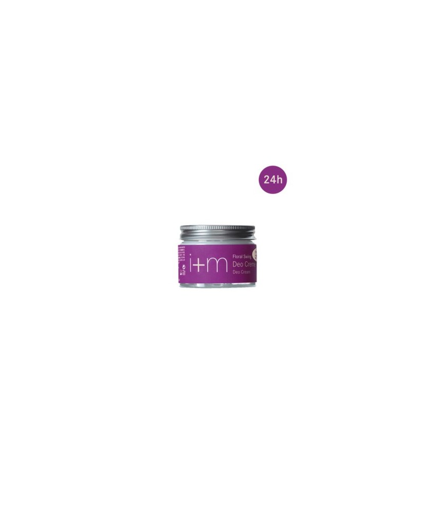 La crema desodorante Floral, en frasco de vidrio ecológico, desodoriza suave y eficamente con una composición de aceite de coco