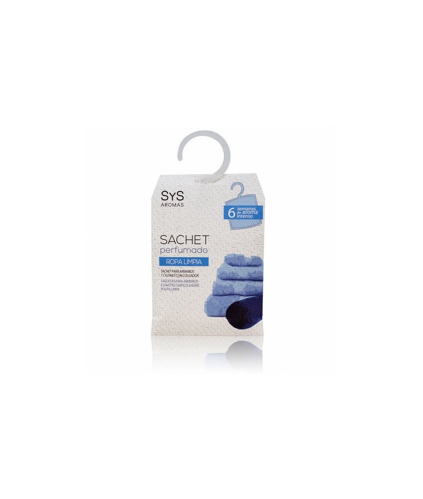 El Sachet Perfumado sys 12 g. Ropa Limpia  perfuma con intensidad, durante 6 semanas, armarios y cajones.

Únicamente colocan