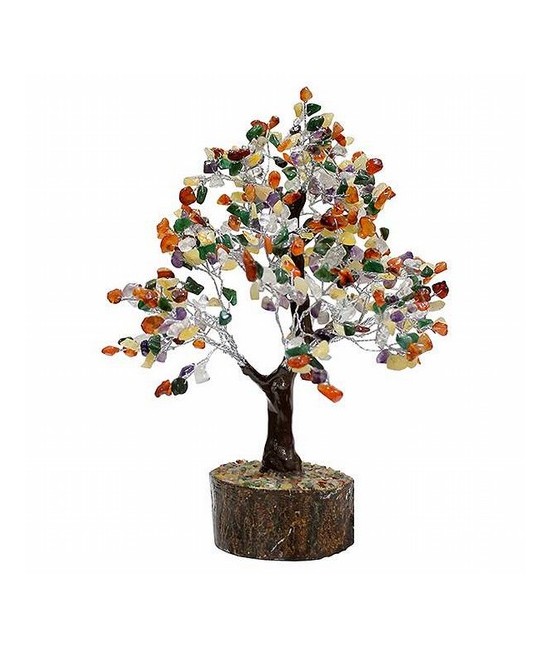 Árbol compuesto de 160 piedrecitas chip minerales surtidos ( cuarzo verde, cristal de roca, amatista, carneola y jaspe).

Bas