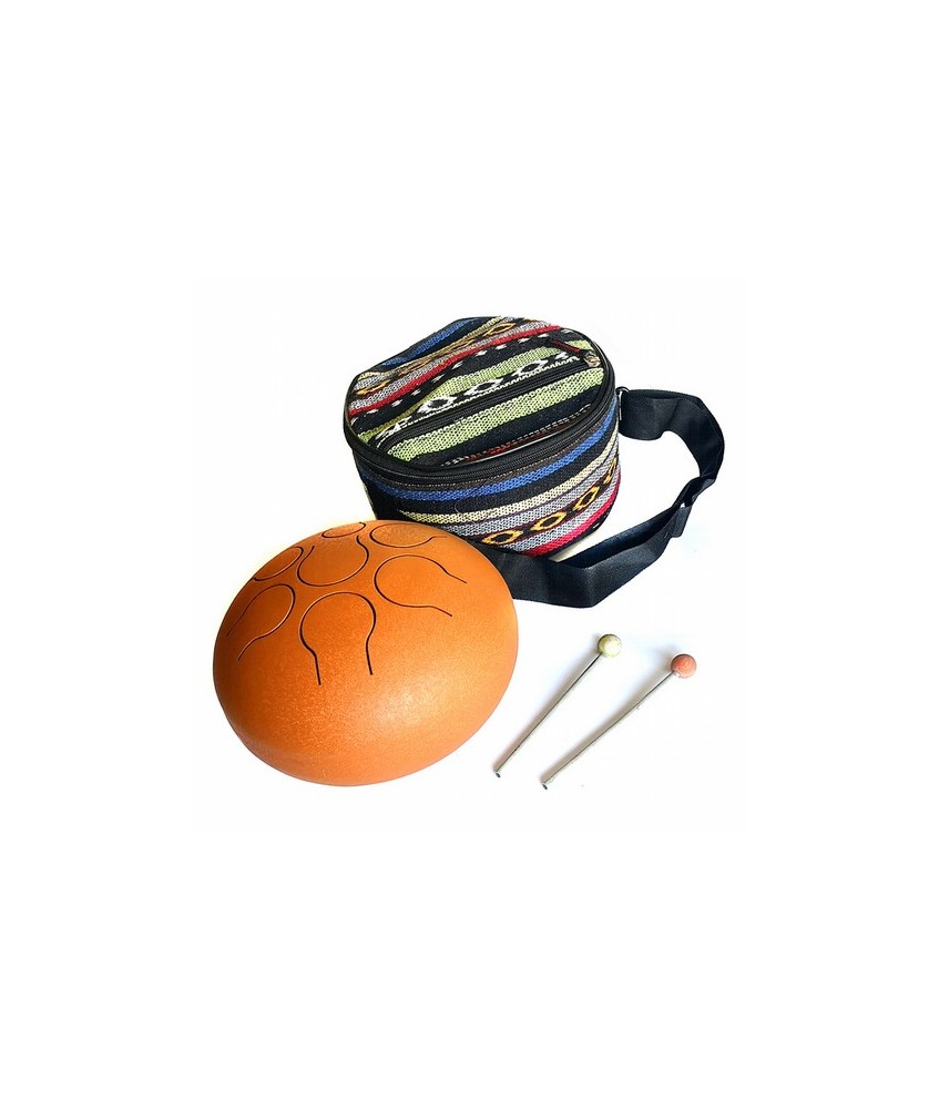 Instrumento de percusión hecho de hierro forjado y laminado totalmente artesanal de lengüetas recortadas alrededor del círculo 