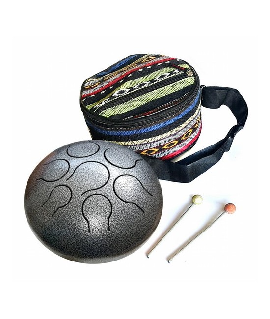 Instrumento de percusión hecho de hierro forjado y laminado totalmente artesanal de lengüetas recortadas alrededor del círculo 