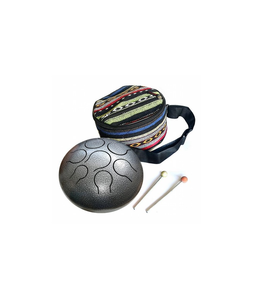 Instrumento de percusión hecho de hierro forjado y laminado totalmente artesanal de lengüetas recortadas alrededor del círculo 