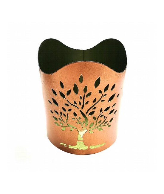 Portavelas metálico.

Medida: Ø10 cm. x 12 cm. alto

Color interior: Verde

Color Exterior: Cobre