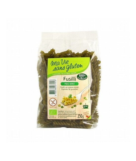 Pasta fusilli de guisantes. Rica en proteínas. Fuente de fibra. De cocción rápida. Sin gluten
Ingredientes: Harina de guisante