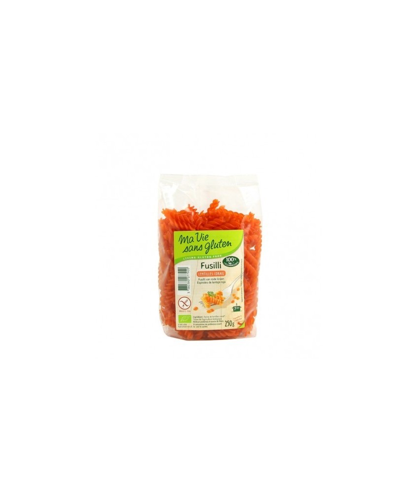 Pasta fusilli de lenteja roja. Rica en proteínas. Fuente de fibra. De cocción rápida. Sin gluten.
Ingredientes: Harina de lent