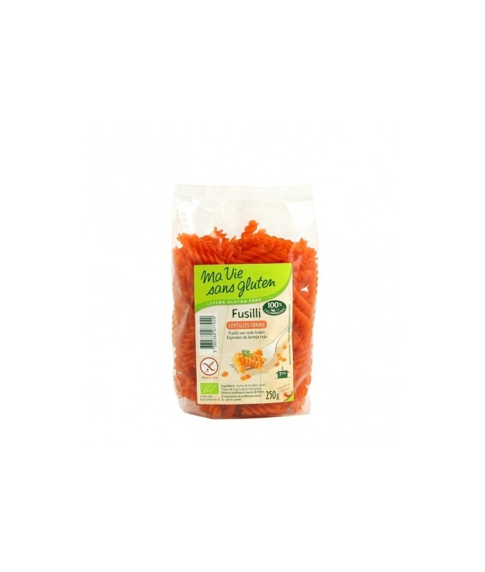 Pasta fusilli de lenteja roja. Rica en proteínas. Fuente de fibra. De cocción rápida. Sin gluten.
Ingredientes: Harina de lent