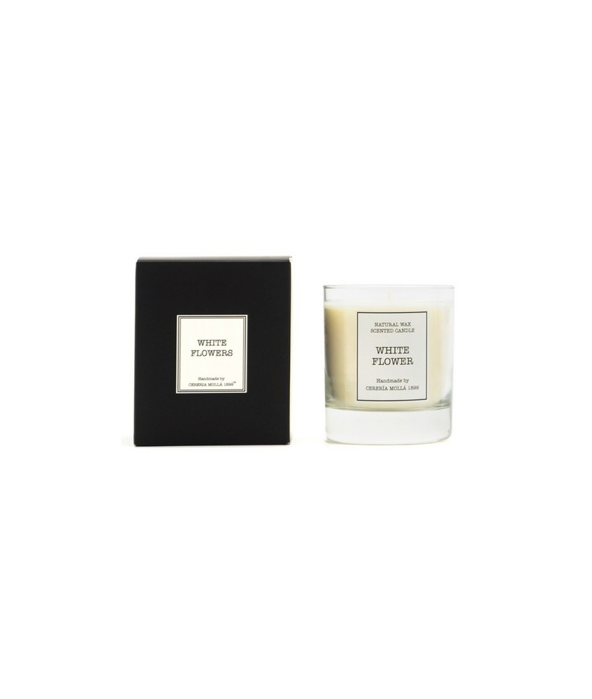 CM.VELA VASO SOJA FLORES BLANCAS 230 GR.