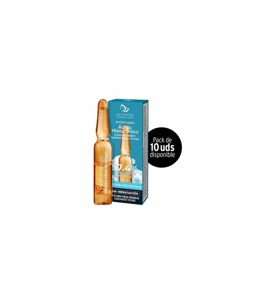 Tratamiento antiarrugas de ácido hialurónico con un 97,4% de ingredientes naturales. Formulado a partir de dos ácidos hialuróni
