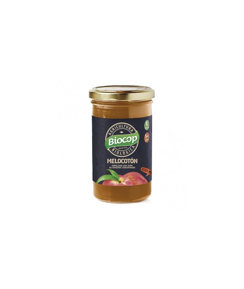 Compota de melocotón. Elaborada con melocotones maduros mediante cocción mínima para garantizar todo el sabor y aroma de la fru