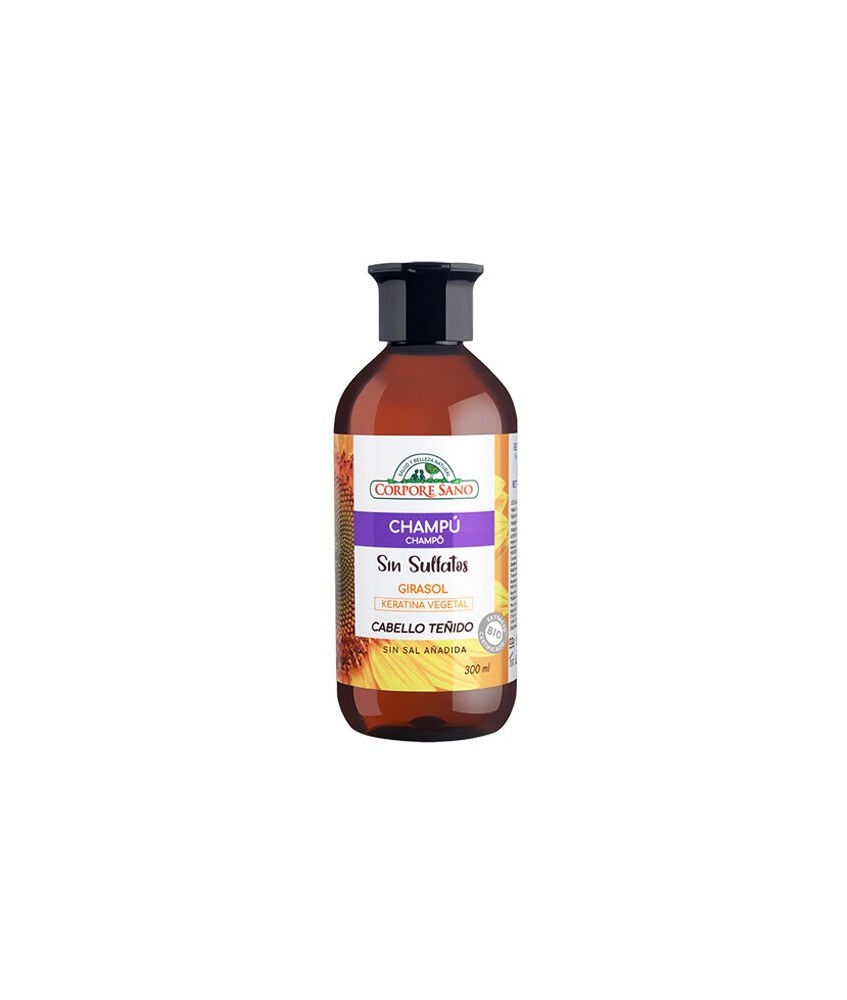 La fórmula del Champú Sin Sulfatos con extractos de Girasol, Trigo y Soja, y Keratina vegetal protege el cabello natural o teñi