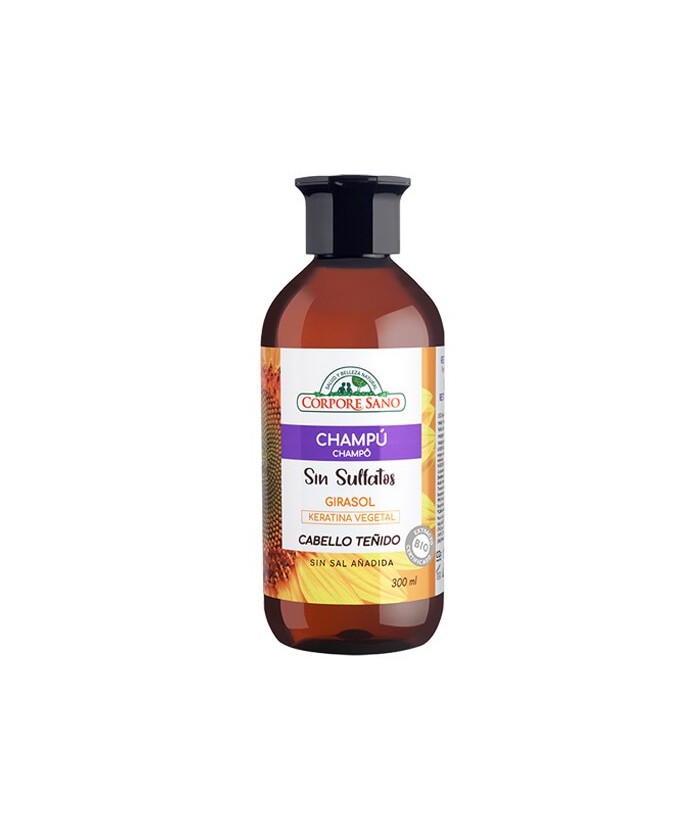La fórmula del Champú Sin Sulfatos con extractos de Girasol, Trigo y Soja, y Keratina vegetal protege el cabello natural o teñi