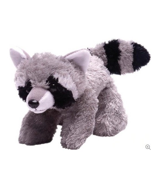 Lindo y fácil de abrazar, este juguete de peluche suave Hug'em Raccoon de 7 pulgadas de largo está muy detallado usando las tel