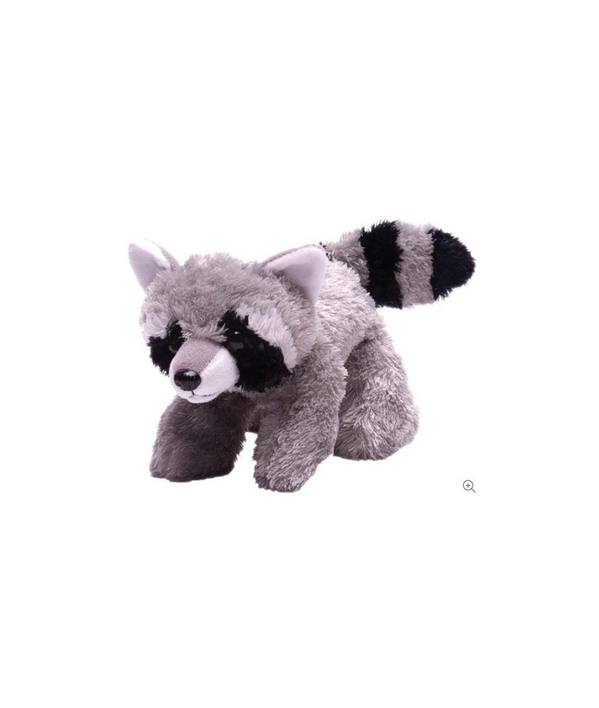 Lindo y fácil de abrazar, este juguete de peluche suave Hug'em Raccoon de 7 pulgadas de largo está muy detallado usando las tel