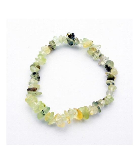 Pulsera en piedra chip púlida de Prehnita.