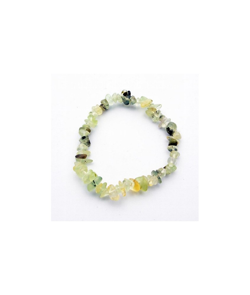 Pulsera en piedra chip púlida de Prehnita.